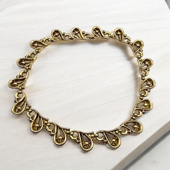 Trifari Necklace Pat Pending Choker Leaf Shaped Clear Rhinestones 14" L SKU 2254 - Picture 9 of 10